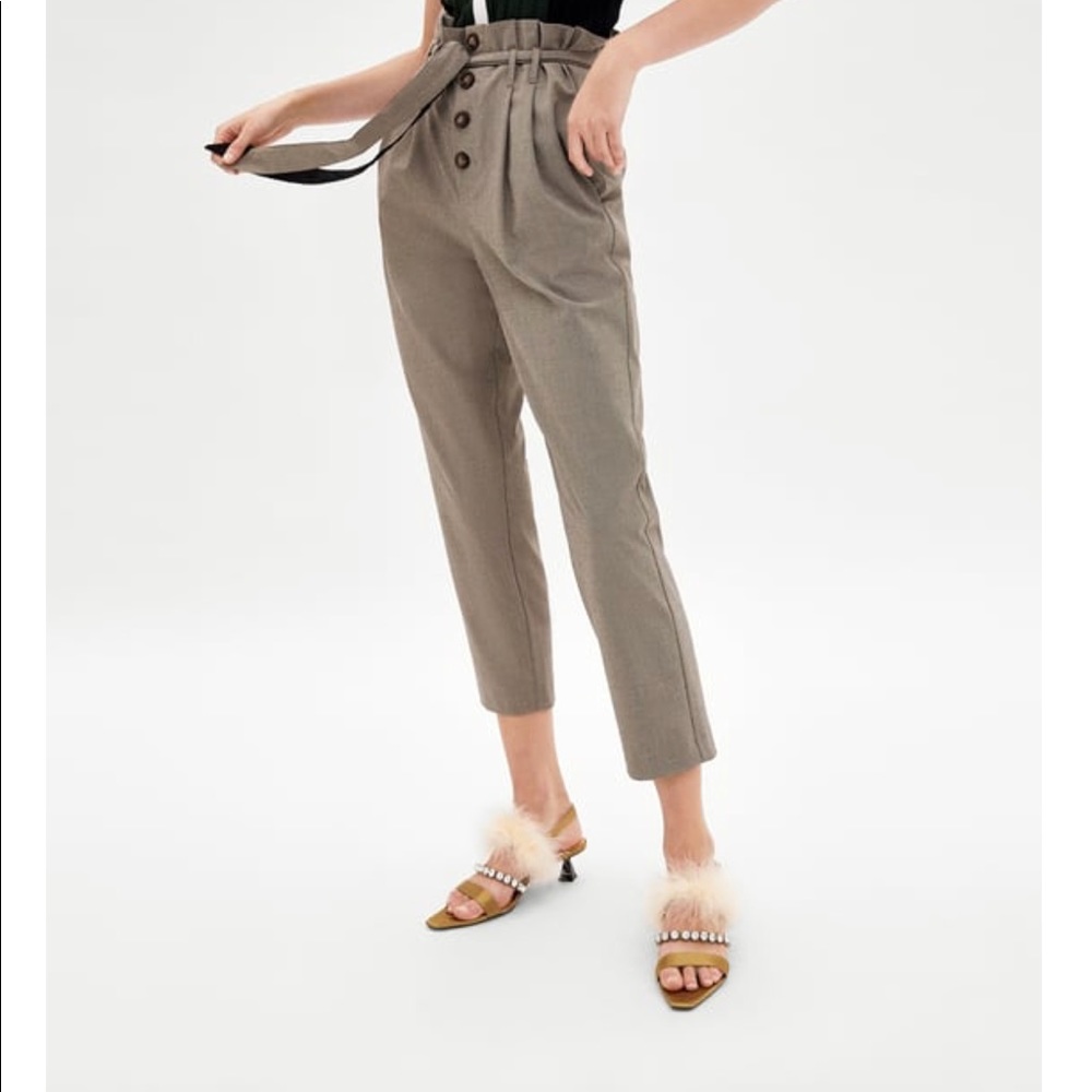 NWT Zara checked paper bag pants size M